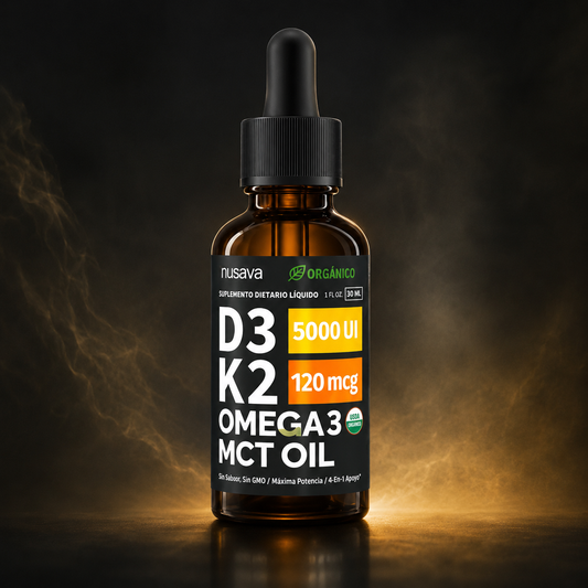 Nusava D3 K2 Omega 3 (2 frascos) | Apoyo Diario para Defensas, Huesos y Energía